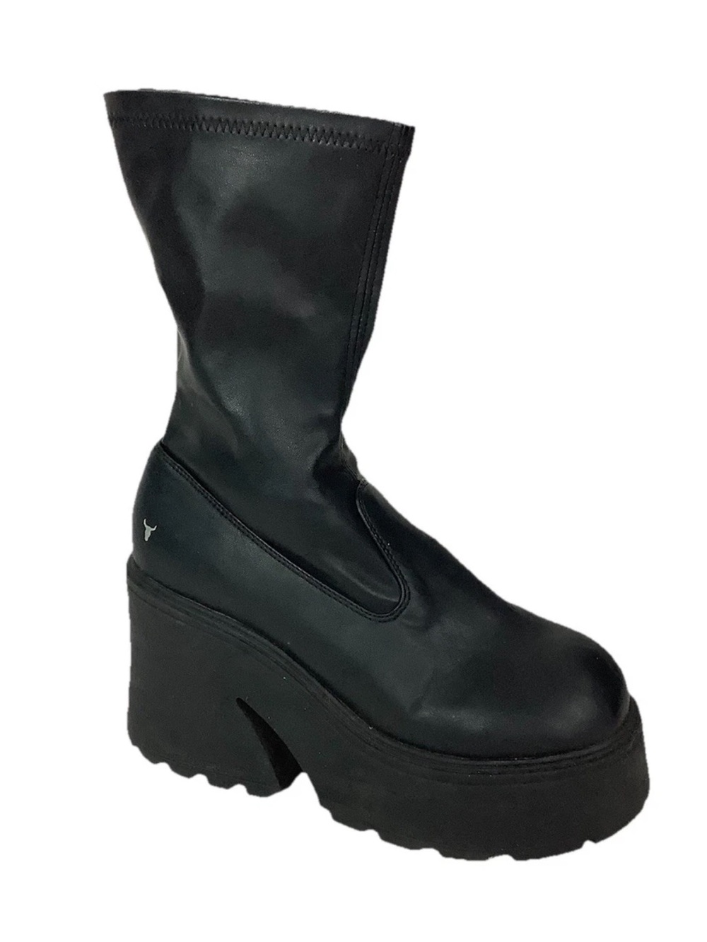 Windsor Smith Sz 9 Baddest Black Chunky Sole Goth Punk Style Mid Pullon Boots